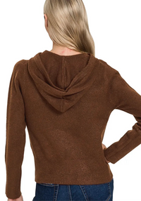 Drawstring Zip Up Hooded Cardigan