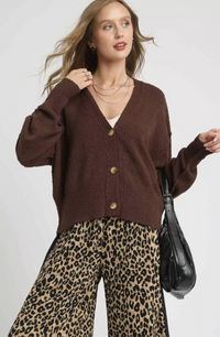 Button-Front V-Neck Knit Cardigan