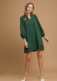 Textured Babydoll Dress with Leopard Trim