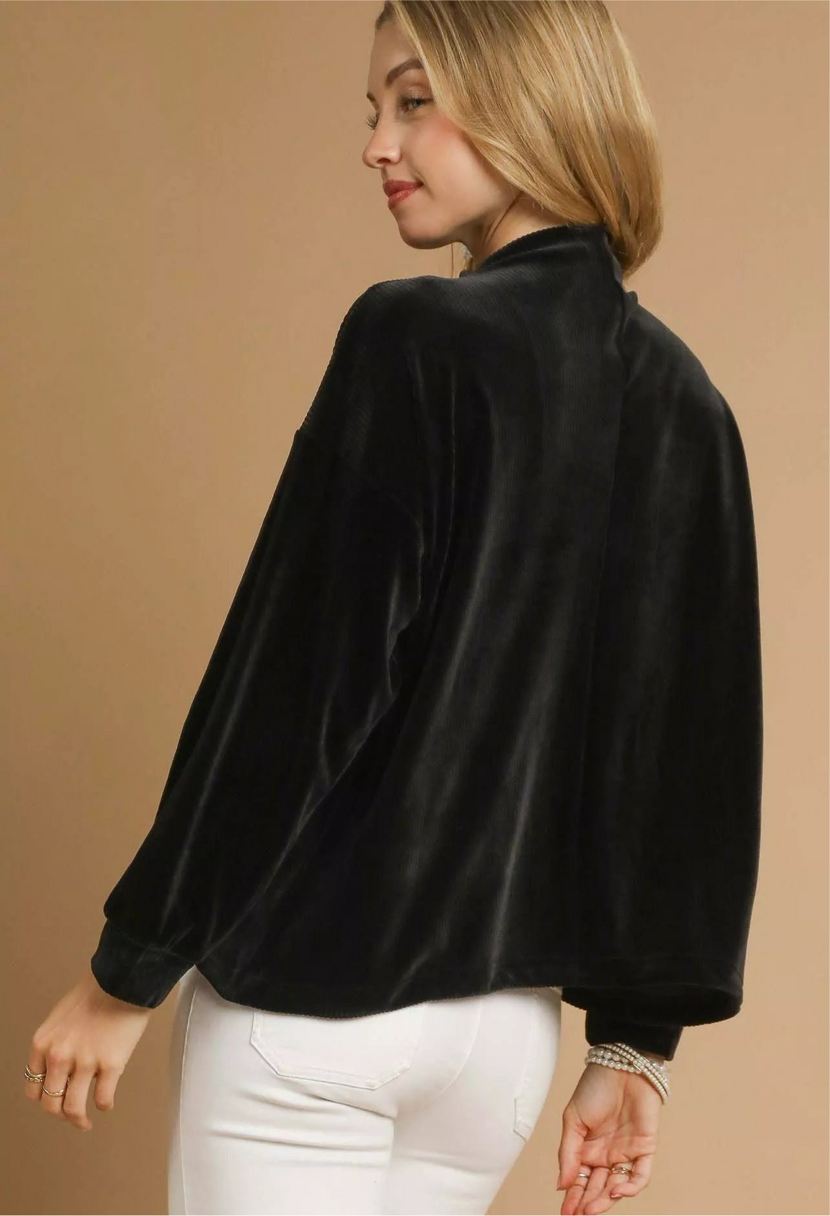 Ribbed Drawstring Hem Knit Top