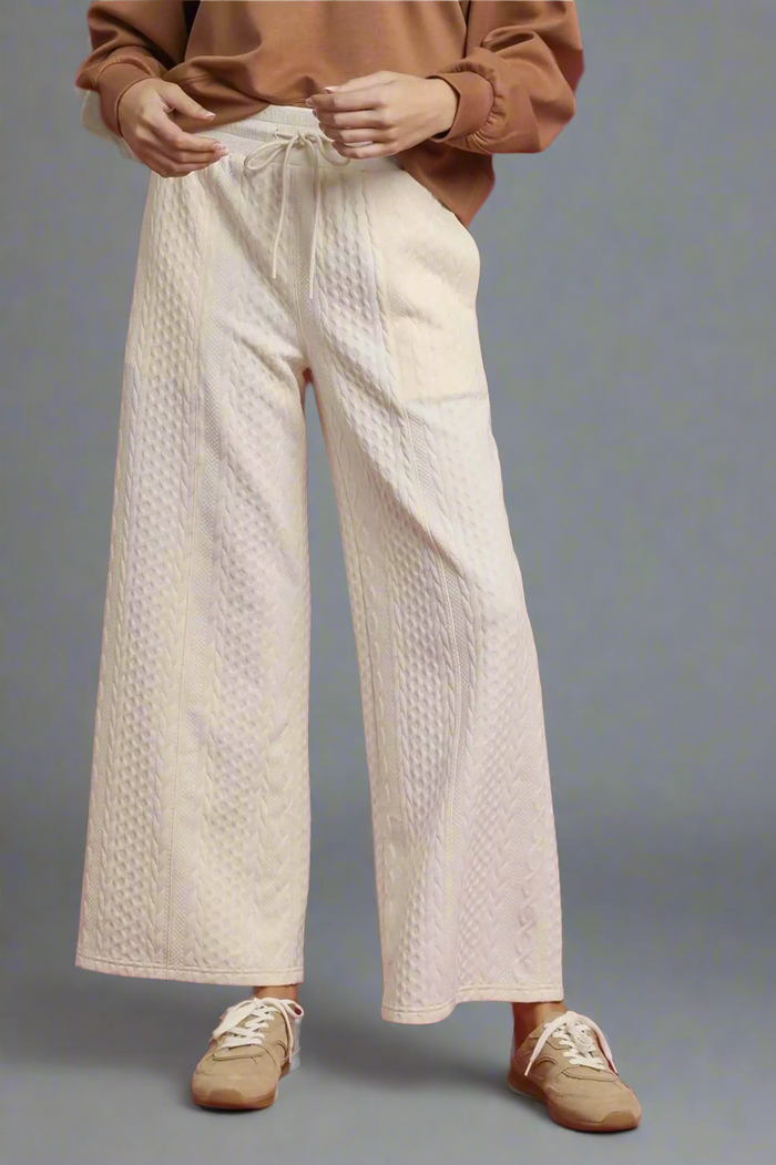 Cable Knit Textured Wide Leg Pants