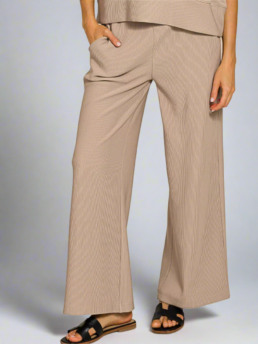 Ribbed Round Neck Tee & Pants Set