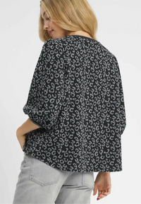 Leopard Print Jacquard Blouse with Puff Sleeves