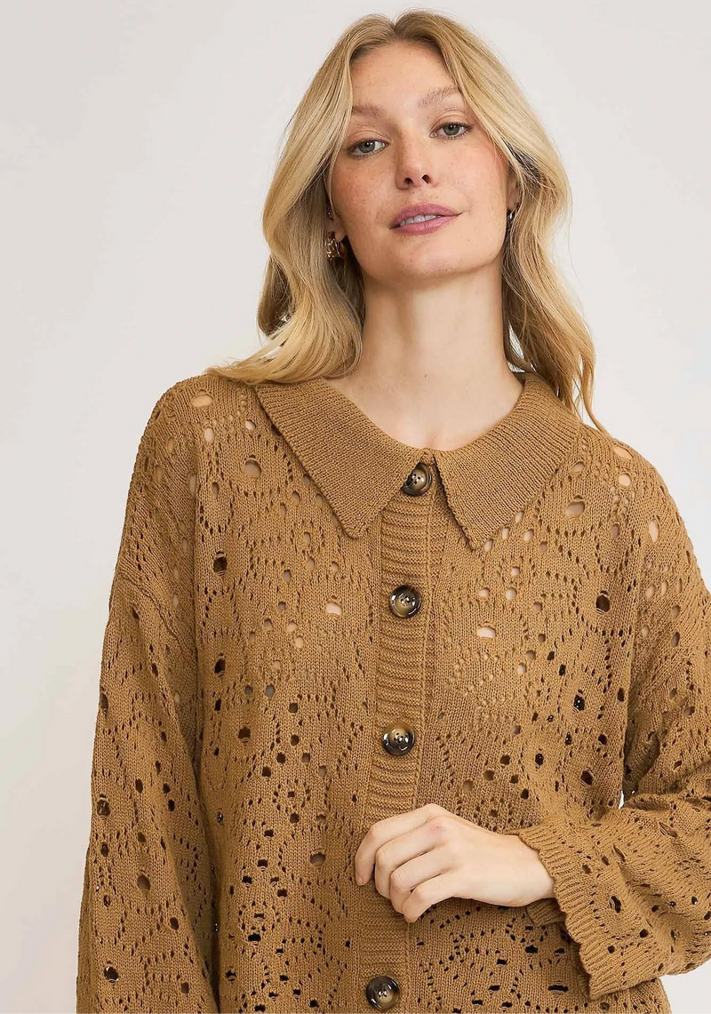 Crochet Button Down Knit Cardigan
