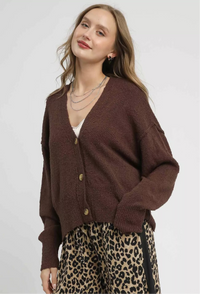 Button-Front V-Neck Knit Cardigan