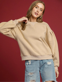Round Neck Sweatshirt with Pleated Detail