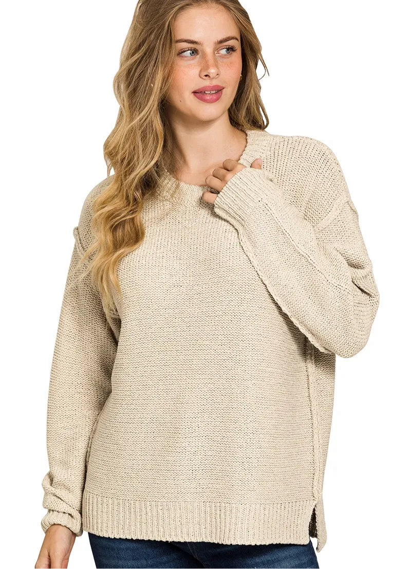 Exposed Seam Round Neck Sweater