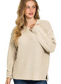 Exposed Seam Round Neck Sweater