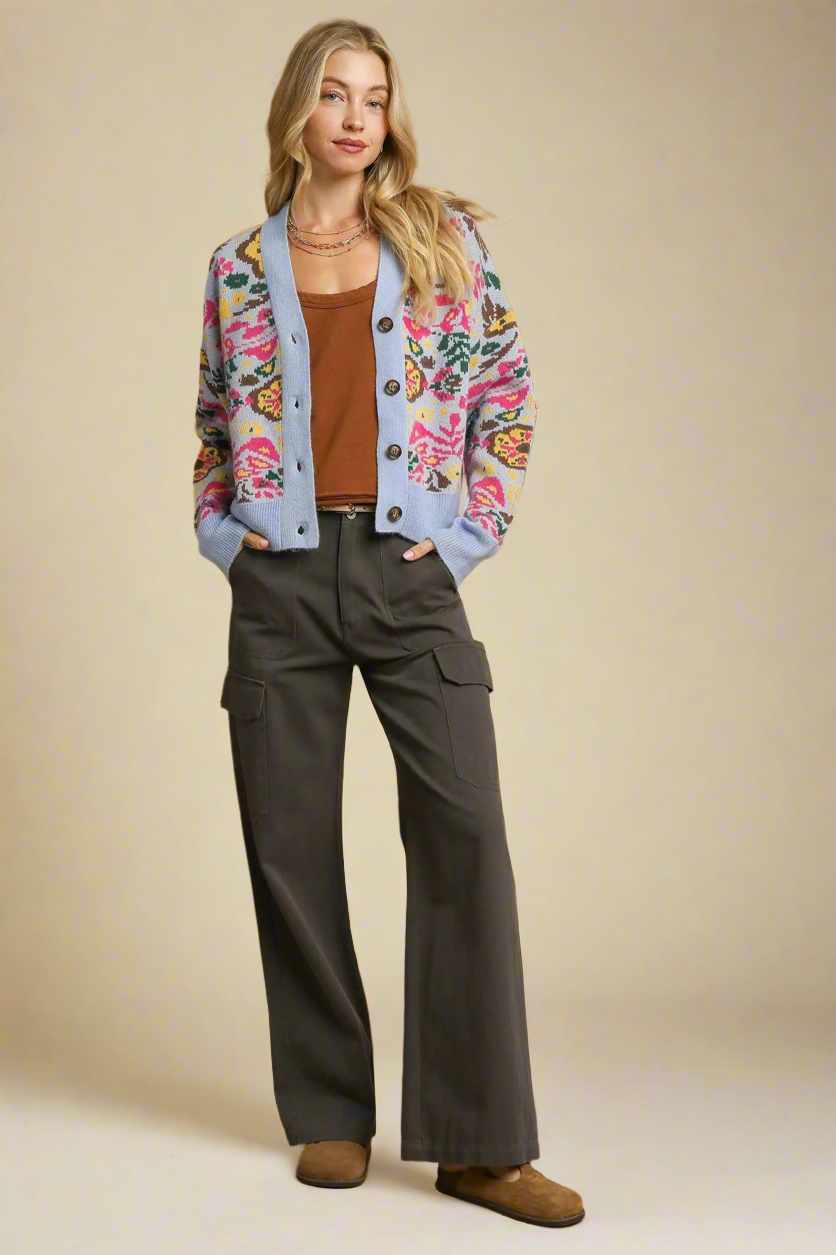 Floral Knit Button-Up Cardigan