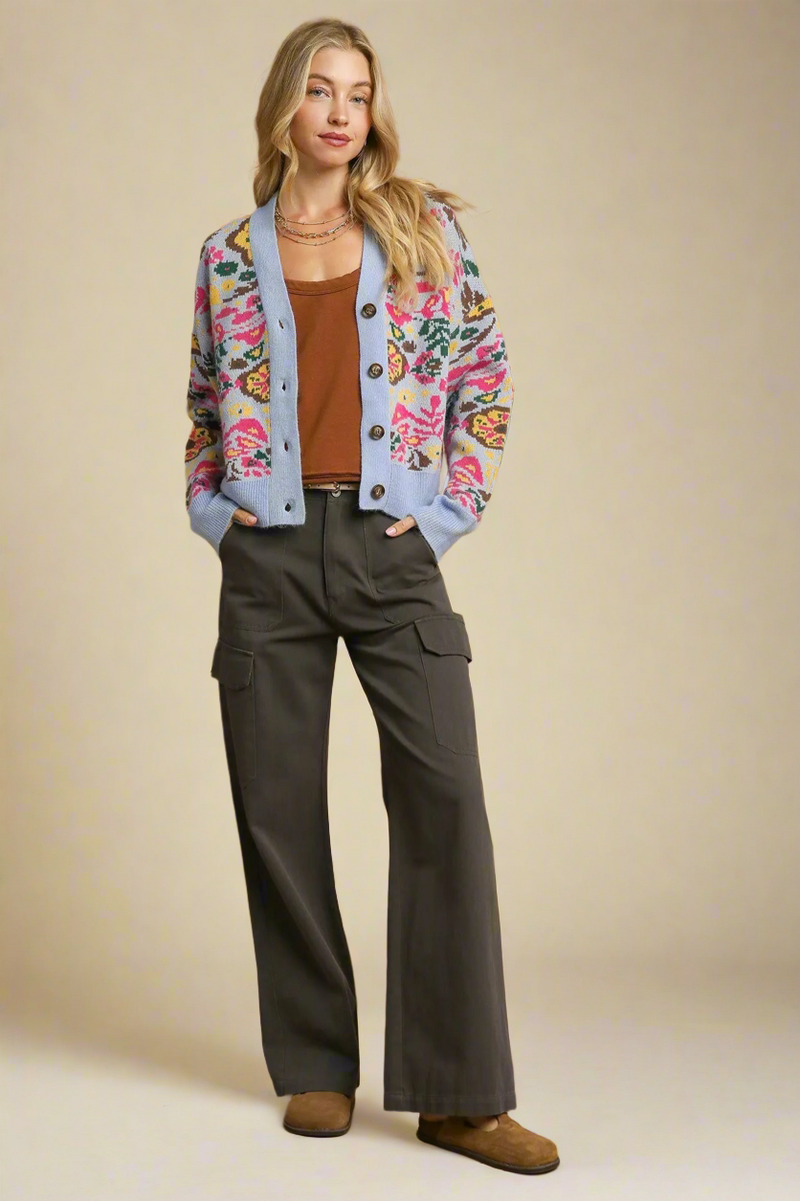 Floral Knit Button-Up Cardigan