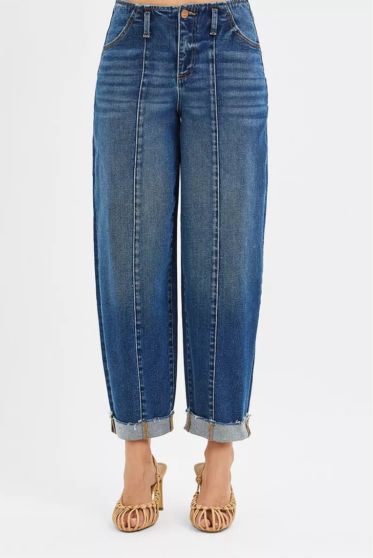 High Rise Fit Barrel Cuffed Jeans
