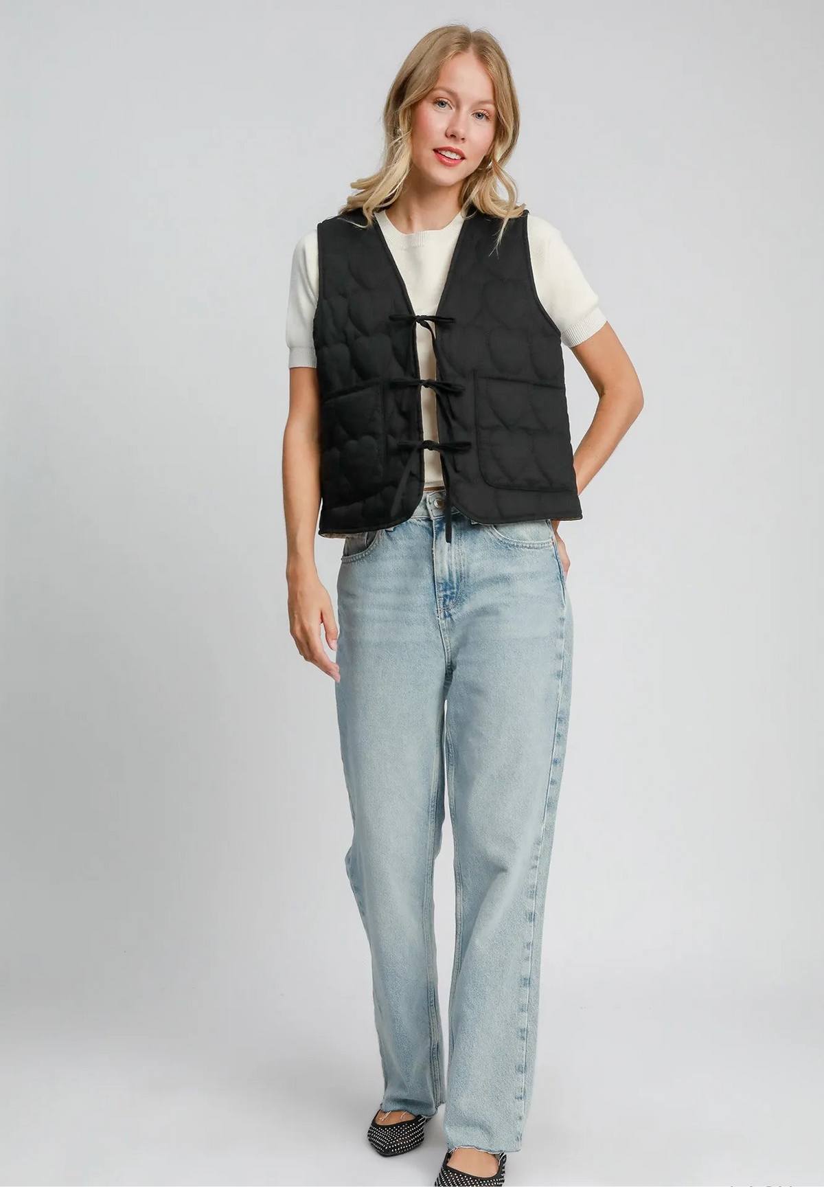 Heart Quilted Tie-Front Vest