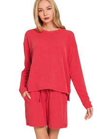 Corded Rib Long Sleeve Tee and Shorts Set