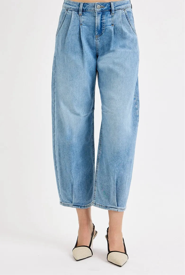 Mid Rise Fit Crop Wide Volume Leg Jeans