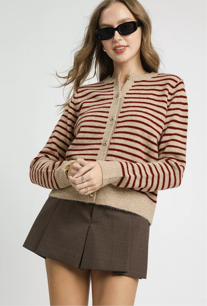 Striped Button-Up Knit Cardigan