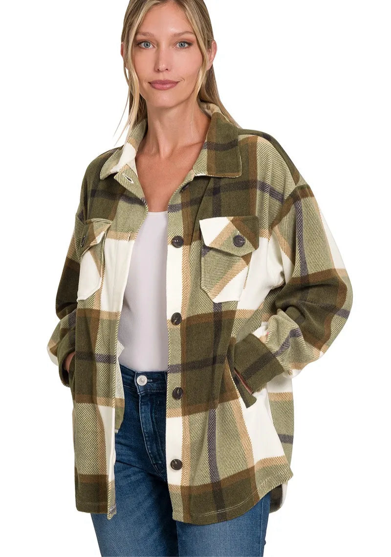Oversized Plaid Fleece Shacket