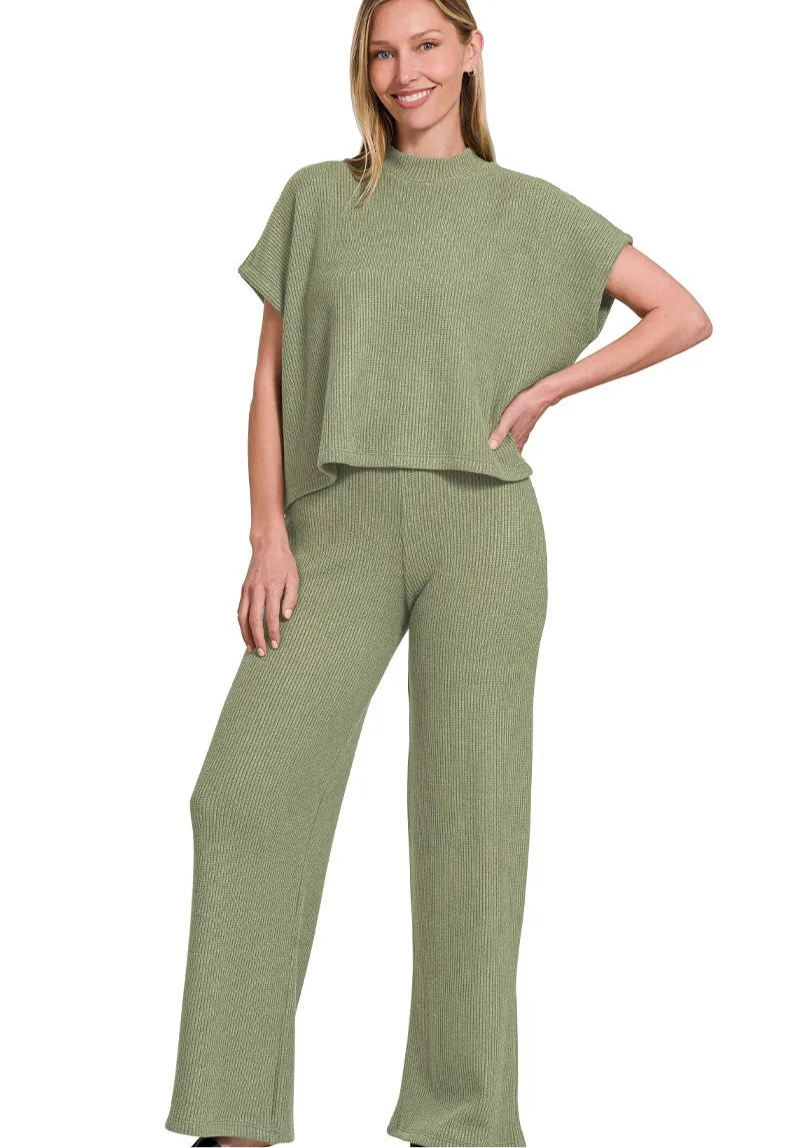 Sweater Boxy Top & Long Pants Set