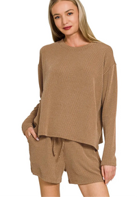 Corded Rib Long Sleeve Tee and Shorts Set