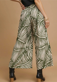 Palm Leaf Print Wide Leg Culotte Pants
