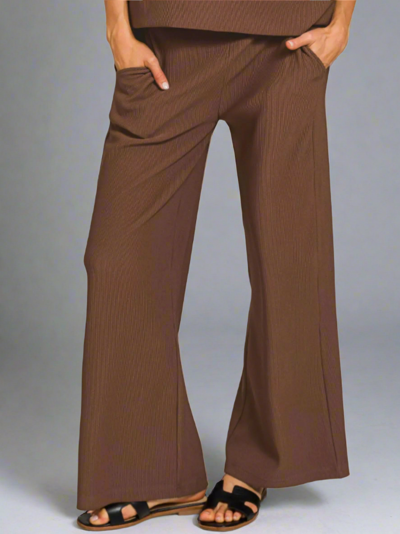 Ribbed Round Neck Tee & Pants Set