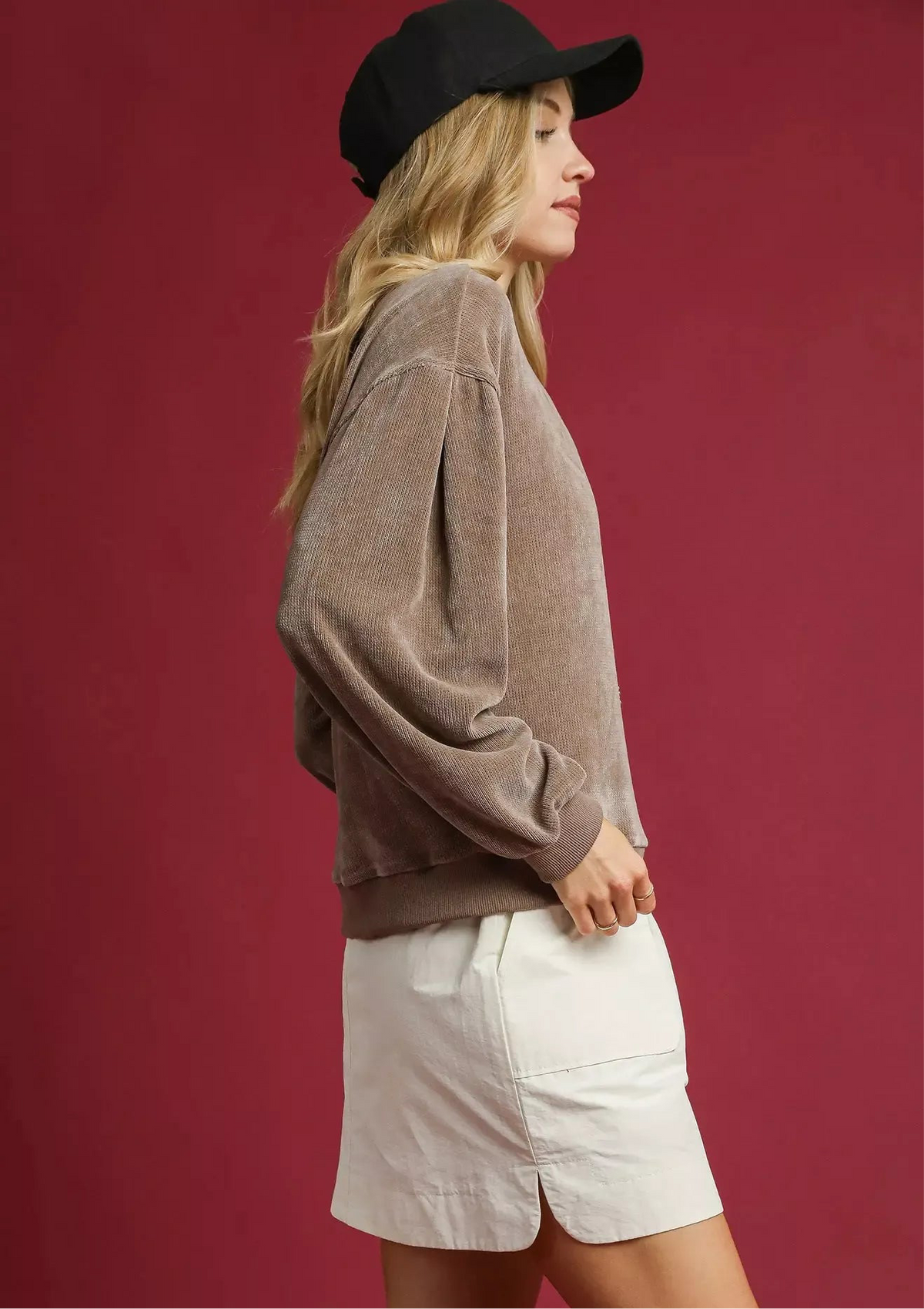 Velour Crewneck Balloon Sleeve Sweatshirt