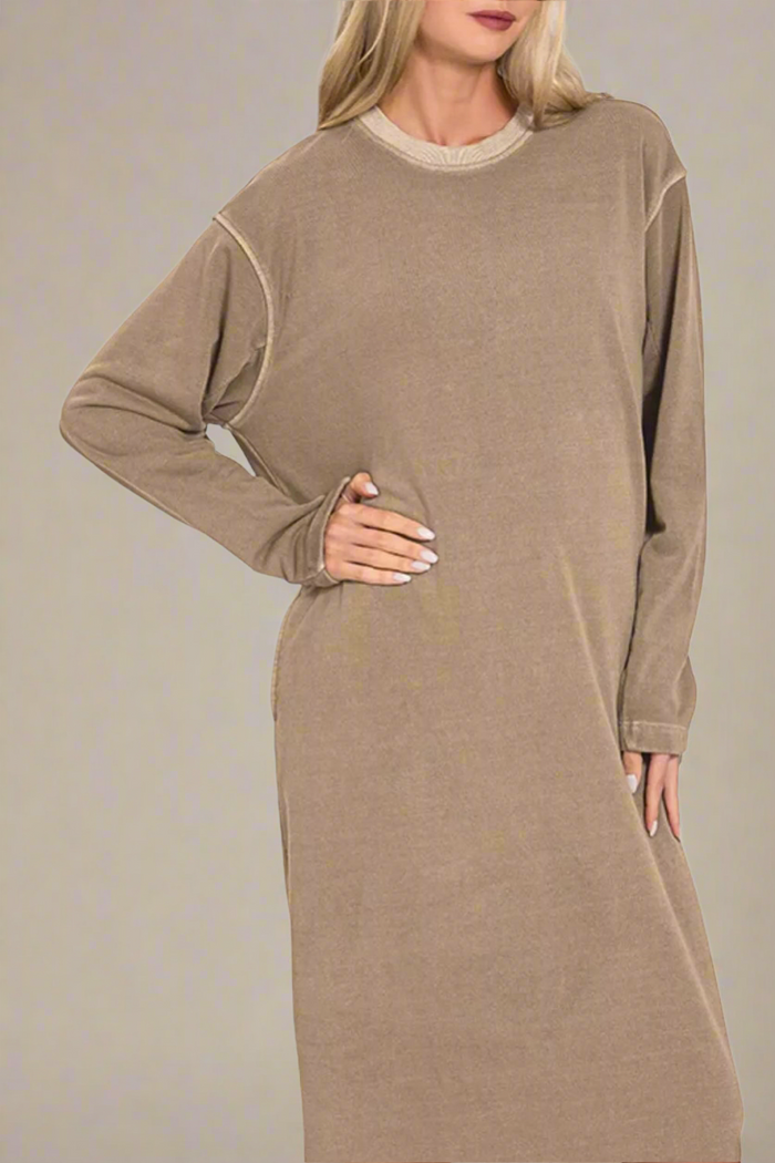 Zenana Soft Fleece Pigment Dye Sweatshirts Dress