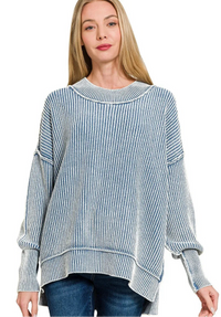 Washed Side Slit Oversized Sweater