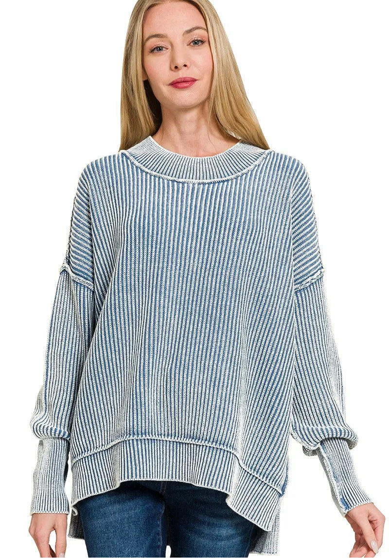 Washed Side Slit Oversized Sweater