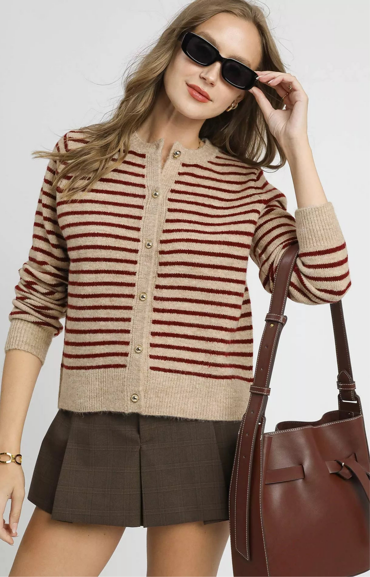 Striped Button-Up Knit Cardigan