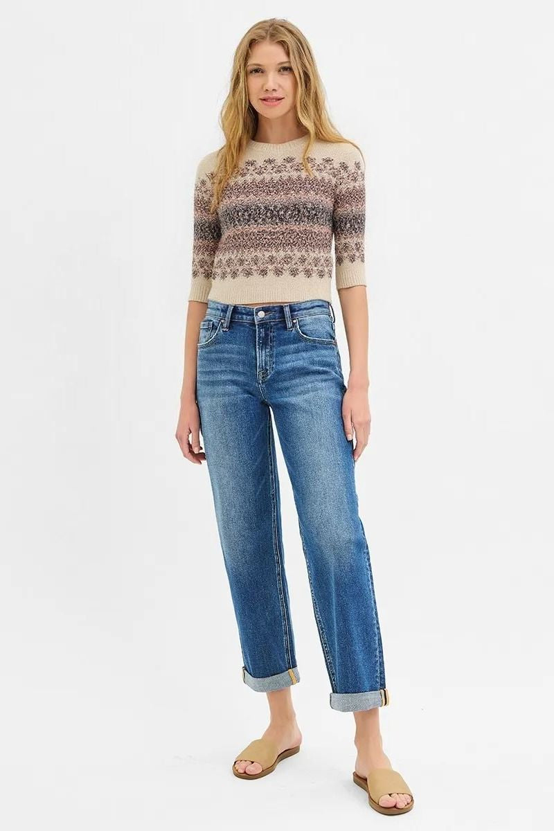 Mid Rise Boyfriend Roll Up Jeans