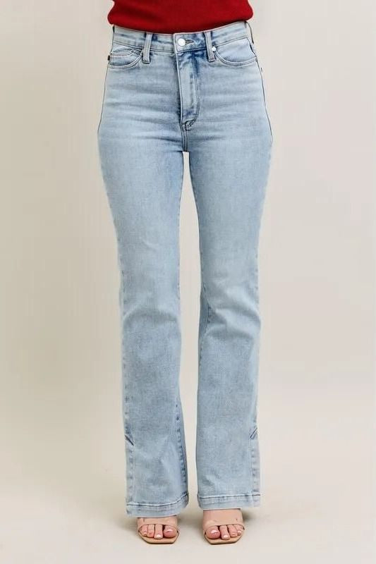 Tummy Control Vintage Wash Side Slit Slim Boot Jeans