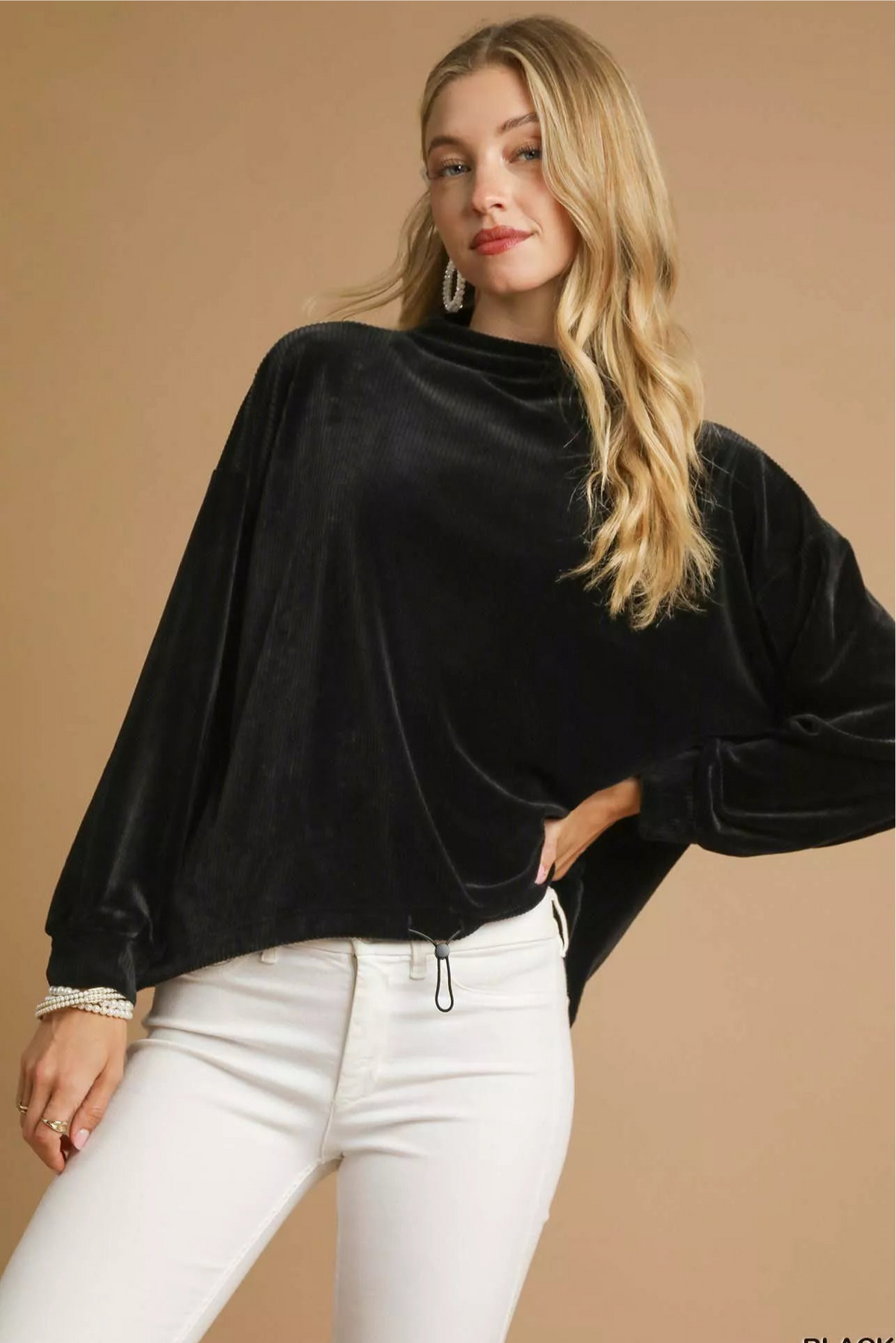 Ribbed Drawstring Hem Knit Top