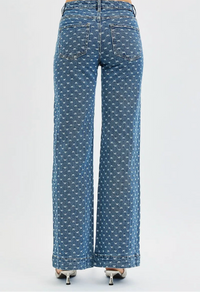 High Rise Wide Leg Bow Embroidered Jeans