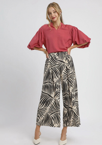 Palm Leaf Print Wide Leg Culotte Pants