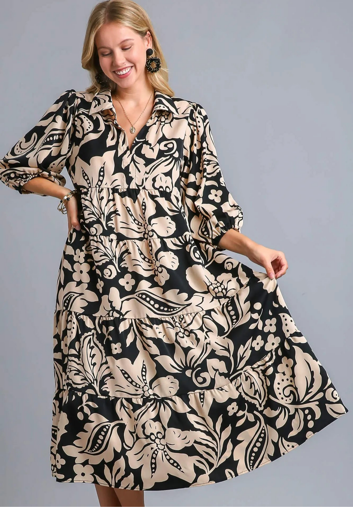 Floral Print Tiered Midi Dress