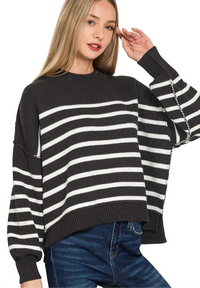 Exposed Seam Striped Oversized Sweater