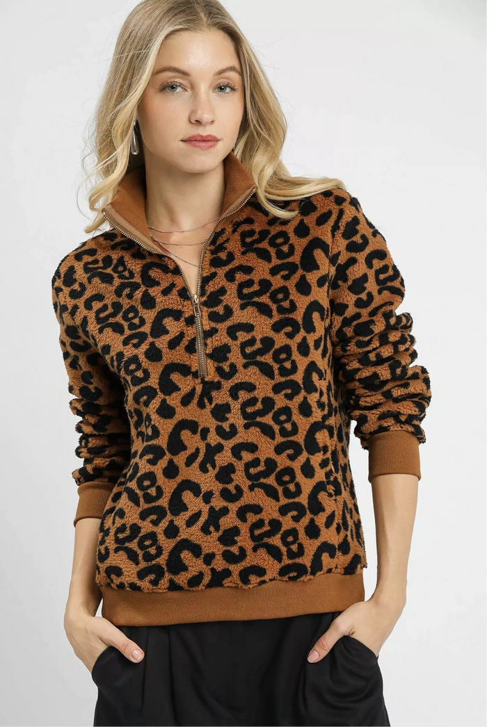 Leopard Print Quarter-Zip Sweatshirt