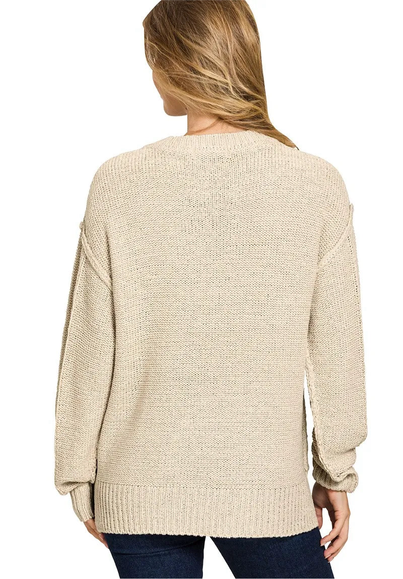 Exposed Seam Round Neck Sweater