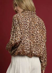 Leopard Print Balloon Sleeve Blouse