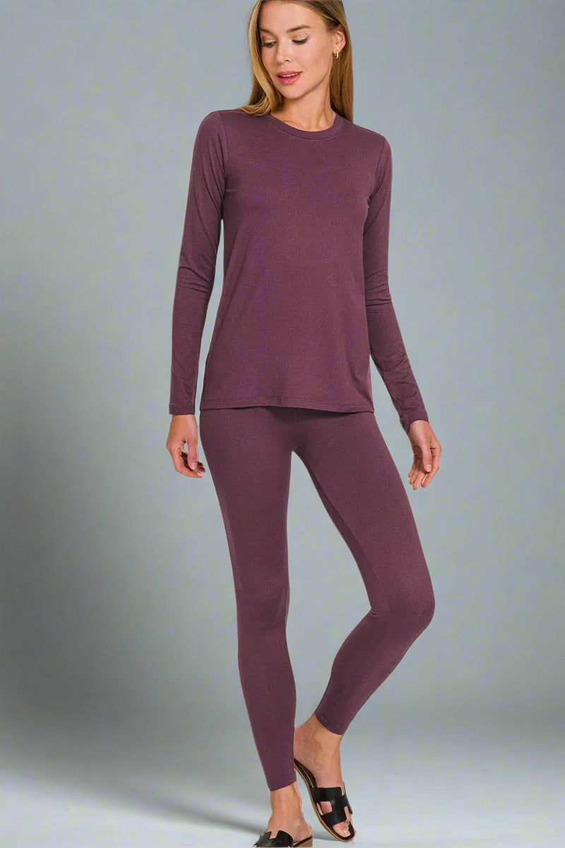 Microfiber Round Neck Top and Leggings Set