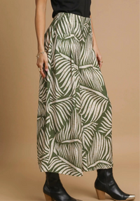 Palm Leaf Print Wide Leg Culotte Pants