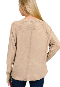 Crinkle Washed Thumb Hole Cuffs Long Sleeve Top