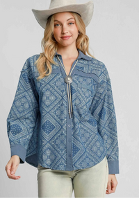 Paisley Print Denim Shirt Jacket