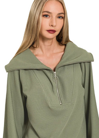 Ribbed High Neck Half Zip Pullover & Pants Set