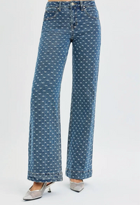 High Rise Wide Leg Bow Embroidered Jeans