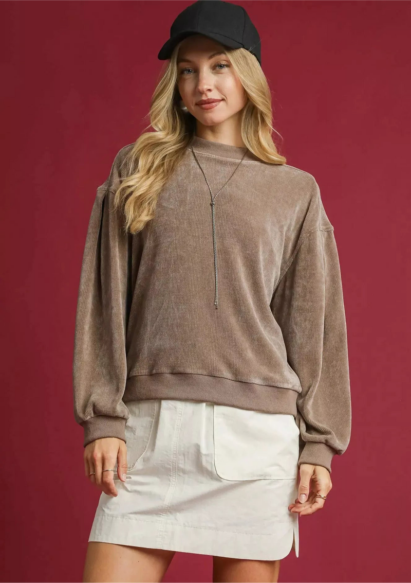 Velour Crewneck Balloon Sleeve Sweatshirt