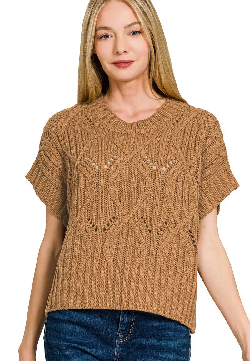 Cable Knit Short Sleeve Sweater