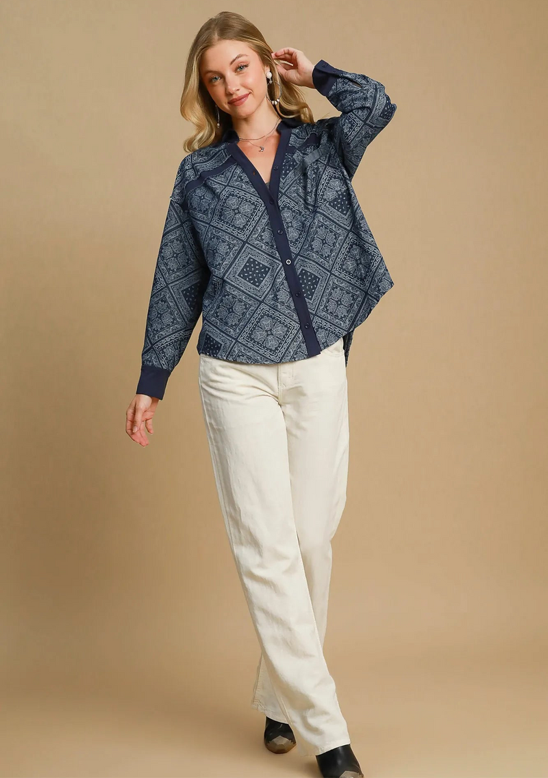 Paisley Print Denim Shirt Jacket