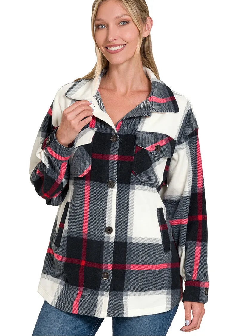 Oversized Plaid Fleece Shacket