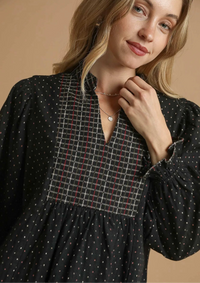 Polka Dot Plaid Trim Babydoll Dress